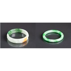 2 Pieces Chinese Green Jade Carved Bangles