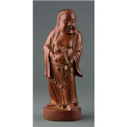 Chinese Huang Mu Carved Buddha Figure Holding Fish