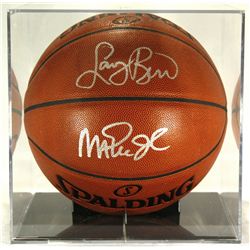 Larry Bird & Magic Johnson Signed Basketball with Display Case (PSA COA)