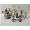 Image 1 : LOT 7 ASSORTED METAL CANDLE STICK HOLDERS TEA POT