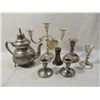 Image 2 : LOT 7 ASSORTED METAL CANDLE STICK HOLDERS TEA POT