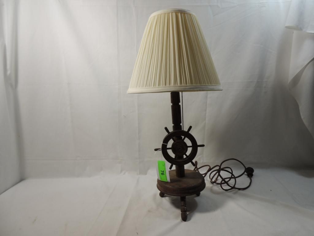 Vintage Wooden Nautical Ship Wheel Desk Lamp