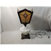 Image 1 : LARGE VINTAGE MILK GLASS HURRICANE TABLE LAMP