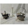 Image 1 : LOT 3 SILVERPLATED SUGAR BOWL, CANDY BOWL  & CANDL