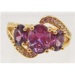 18K GOLD FILLED AMETHYST & CZECH CRYSTAL RING - SZ. 7