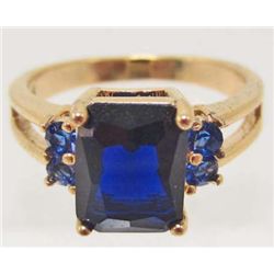 18K GOLD FILLED SAPPHIRE & CZECH CRYSTAL RING - SZ. 7