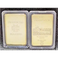 GERMAN THE BISMARK 1 TROY OZ. .999 GOLD CLAD INGOT BAR