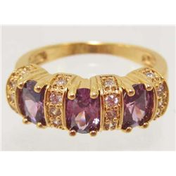 18K GOLD FILLED AMETHYST & CZECH CRYSTAL RING - SZ. 8