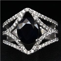 WHITE GOLD OVER STERLING SILVER SAPPHIRE RING - SIZE 7