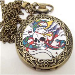 SKULL, SNAKE & EAGLE POCKET WATCH WITH CHAIN