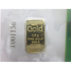 999.9 Certified gold bar