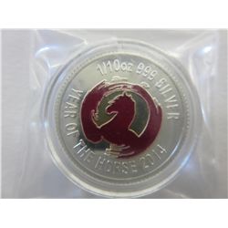 .999 silver Year of the Horse colourized round
