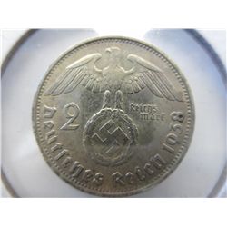 1938 60% silver Nazi German coin
