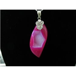Sterling silver pink ruby druzy necklace set