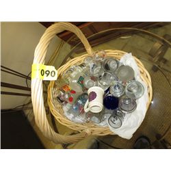 Approx. 40 collectible shot glasses, in basket