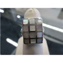 Estate 0.925 silver Mother of Pearl ring