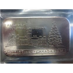 1974 Woodwards Christmas design .999 silver bar