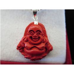 Hand carved red coral Buddha pendant
