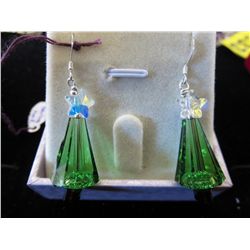 Sterling silver French hook green crystal earrings