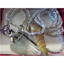 Necklace with crystal & jade pendants