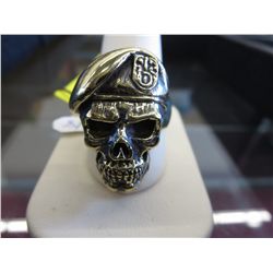 Solid bronze biker skull & beret ring