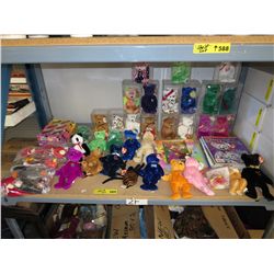 Shelf lot of Beanie Babies & accessories