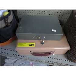 2 Metal cash boxes, one with key