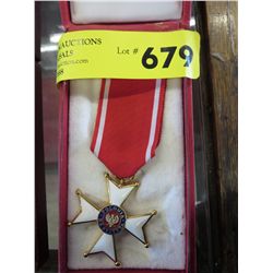 Polish medal, white enamel, gold tone & ribbon