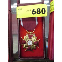 Polish medal, red enamel, gold tone & ribbon