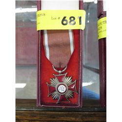 Polish medal, red enamel, silver tone & ribbon