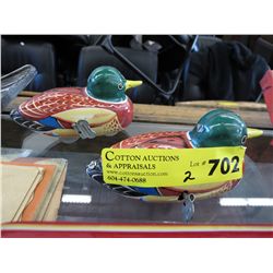 2 Vintage tin wind up duck toys
