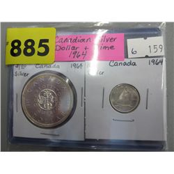 1964 Canadian Silver Dollar & Silver Dime -  MINT