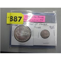 1965 Canadian Silver Dollar & Silver Dime