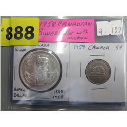 1958 Canadian Silver Dollar & Nickel