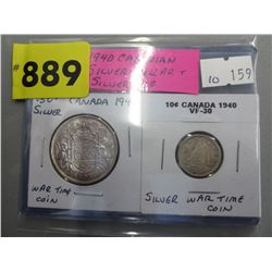 1940 Canadian Silver 50¢ coin &  Silver 10¢ coin