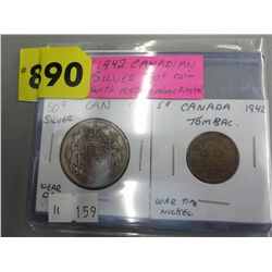 1942 Canadian Silver 50¢ coin &  Tombac Nickel