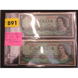 Two 1954 Canadian $1 Bills w/ different signatures