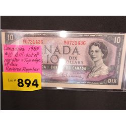 1954 Canadian $10 Bill - Out of register