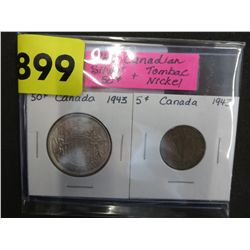 1943 Canadian Silver 50¢ coin & Tombac Nickel
