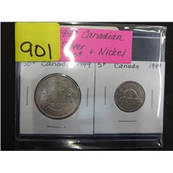 1949 Canadian Silver 50¢ coin &  Nickel
