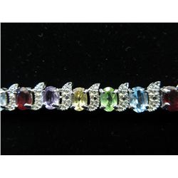 14.90g Silver multi-stone & diamond bracelet