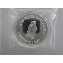 .999 Solid silver Grizzly Bear round
