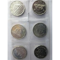 6  Various year 1950's Canadian nickels