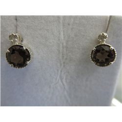 Pair New Smokey Quartz & Diamond stud Earrings