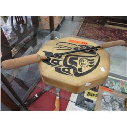 First Nation painted hide drum & stick