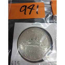 1952 Canadian "Canoe" dollar coin - .800 Silver