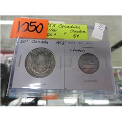 1953 CDN silver 50 cent pc & chrome nickel