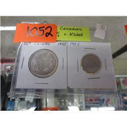 1955 CDN silver 50 cent pc & nickel