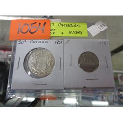1957 CDN silver 50 cent pc & nickel