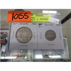 1958 CDN silver 50 cent pc & nickel